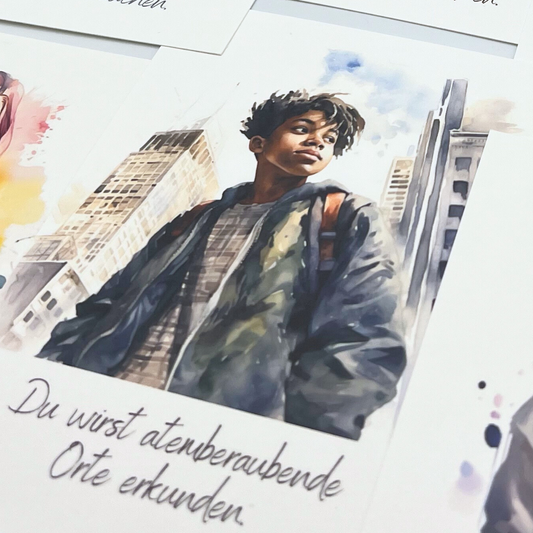 Affirmationskarten für Jugendliche – 10 Achtsamkeitskarten mit Mädchen & Jungen | Geschenk für Teenager | Kartenständer personalisierbar
