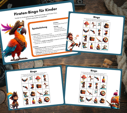 Piraten-Bingo mit Aufrufkarten zum Ausschneiden – PDF-Download für Kinderparty oder Schatzsuche