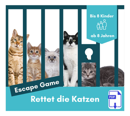 Escape Game für Kinder ab 8 Jahren | Katzen Abenteuer zum Ausdrucken | Rätselspiel Geburtstag, Schnitzeljagd | DIY Schatzsuche Indoor