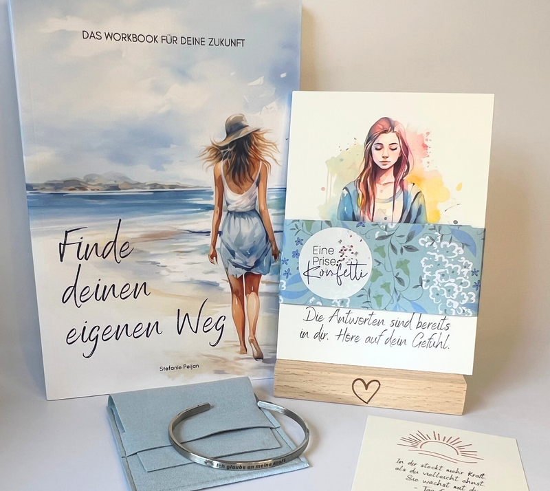 Geschenkset für Teenager | Achtsamkeitskarten + Workbook + Armreif +Kartenhalter
