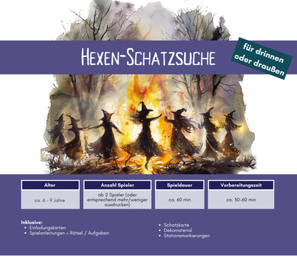 Hexen Schatzsuche für Kinder (6-9 Jahre) zum Ausdrucken | Sofort-Download