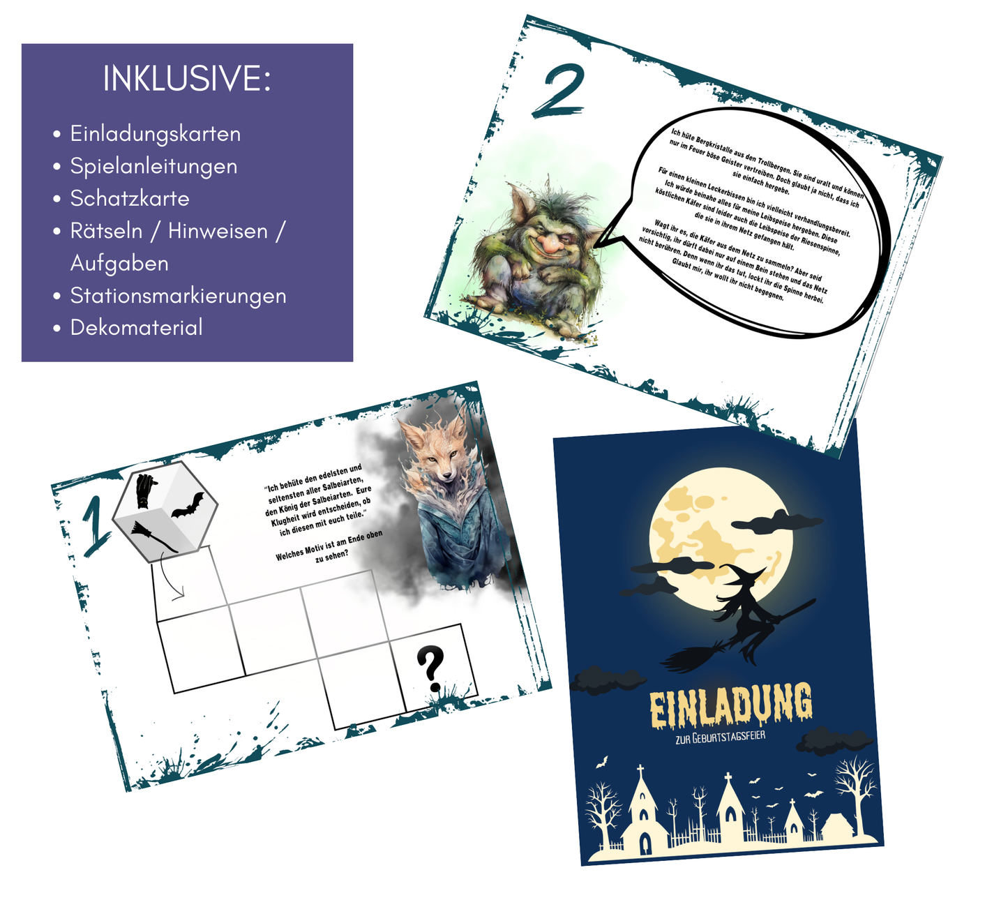 Hexen Schatzsuche für Kinder (6-9 Jahre) zum Ausdrucken | Sofort-Download