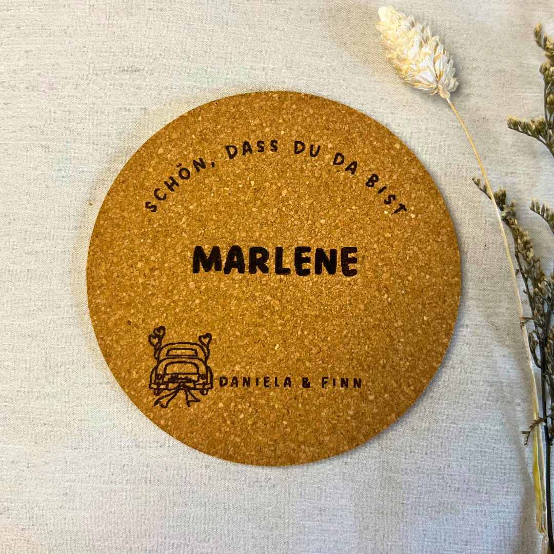 Personalisierte Kork-Untersetzer Hochzeit oder Silberhochzeit| Gravur mit Namen Datum | Geschenk für Brautpaar & Jubiläum | Goldene Hochzeit