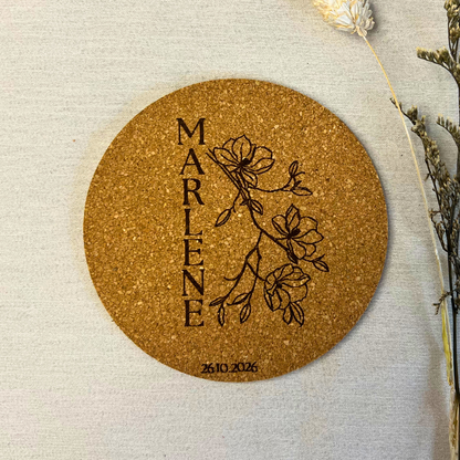 Personalisierte Kork-Untersetzer Hochzeit oder Silberhochzeit| Gravur mit Namen Datum | Geschenk für Brautpaar & Jubiläum | Goldene Hochzeit