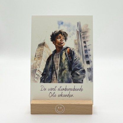 Affirmationskarten für Jugendliche – 10 Achtsamkeitskarten mit Mädchen & Jungen | Geschenk für Teenager | Kartenständer personalisierbar