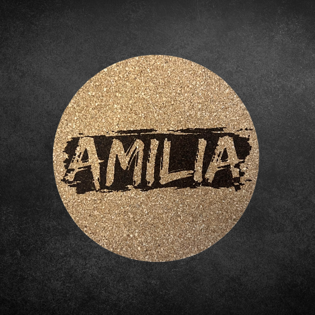 Gravierter Kork-Untersetzer mit Namen in Graffiti Stil