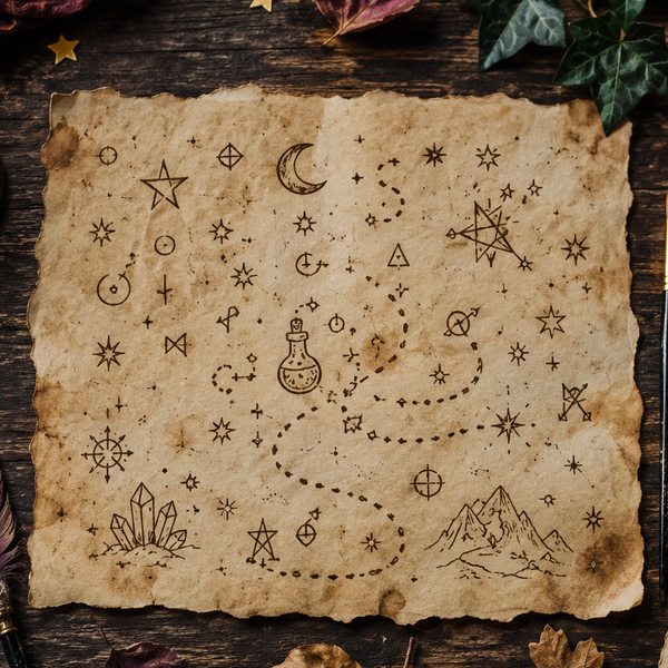 Altes Zauberpapier mit magischen Symbolen gestalten