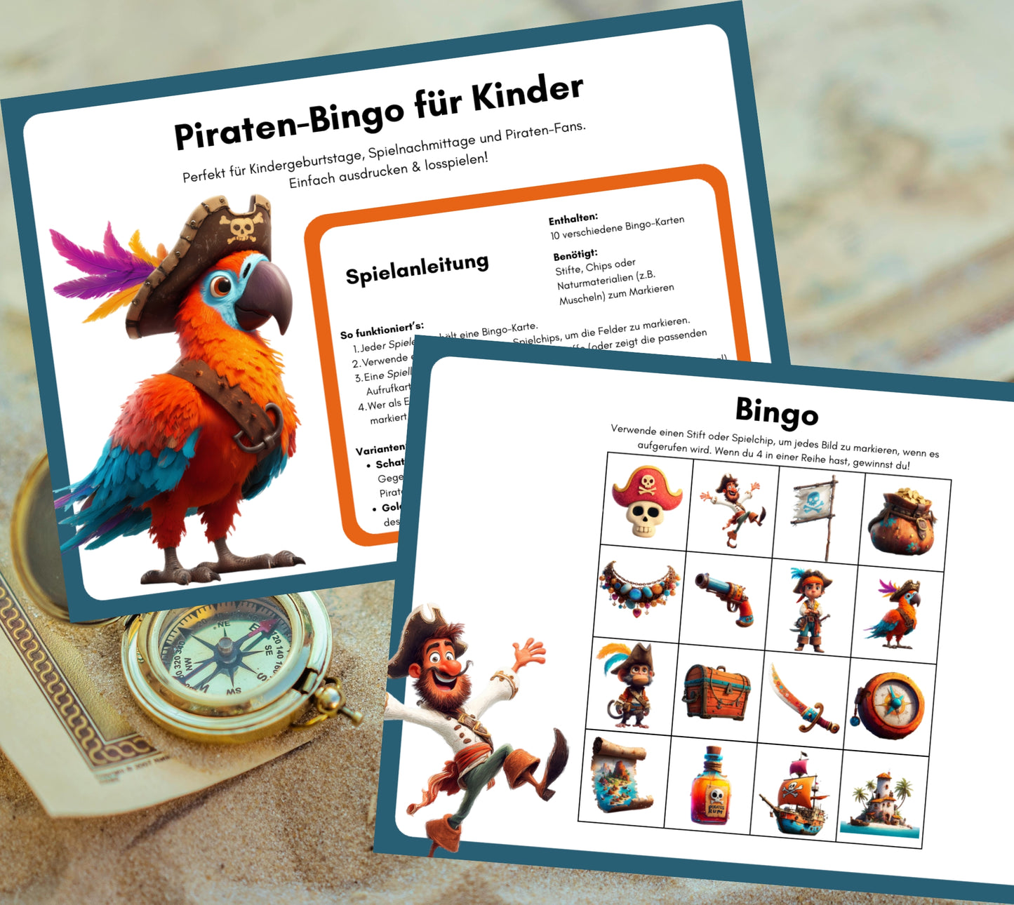 Piraten-Bingo, Partyspiele Mottogeburtstag Piraten, Kindergeburtstag 5 6 7 8 Jahre