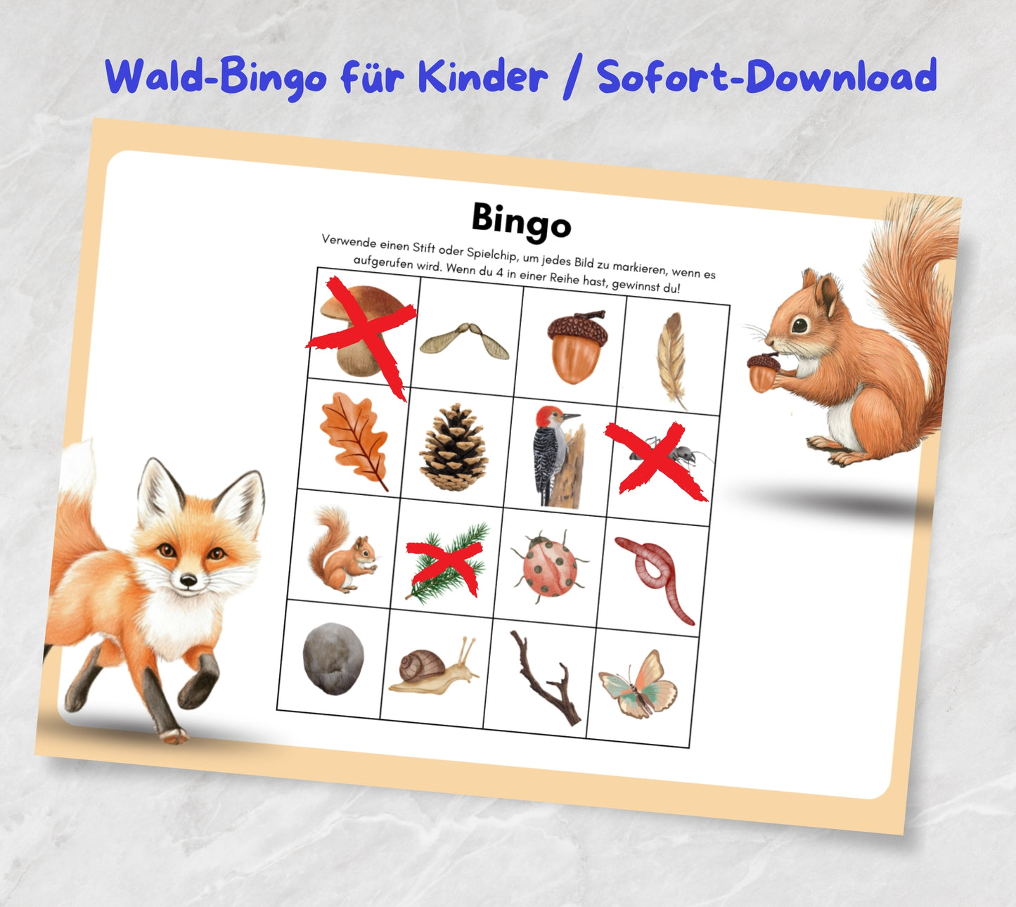 Wald-Bingo für Kinder / Sofort-Download Printable / Kinder-Spiele Waldgeburtstag / Kindergeburtstagsspiele schnell sofort spielbar