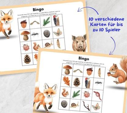 Wald-Bingo für Kinder / Sofort-Download Printable / Kinder-Spiele Waldgeburtstag / Kindergeburtstagsspiele schnell sofort spielbar
