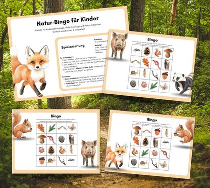 Wald-Bingo für Kinder / Sofort-Download Printable / Kinder-Spiele Waldgeburtstag / Kindergeburtstagsspiele schnell sofort spielbar