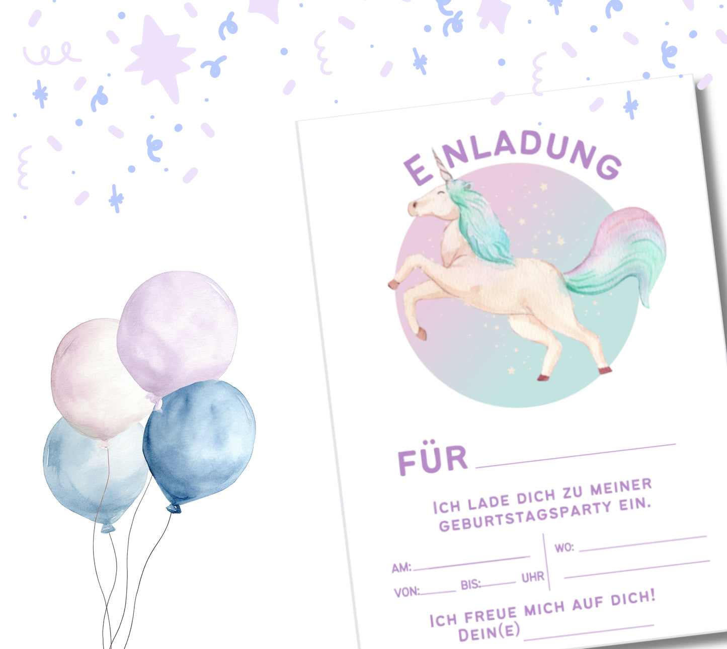 Einladungskarte Einhorn Kindergeburtstag mit Einhorn