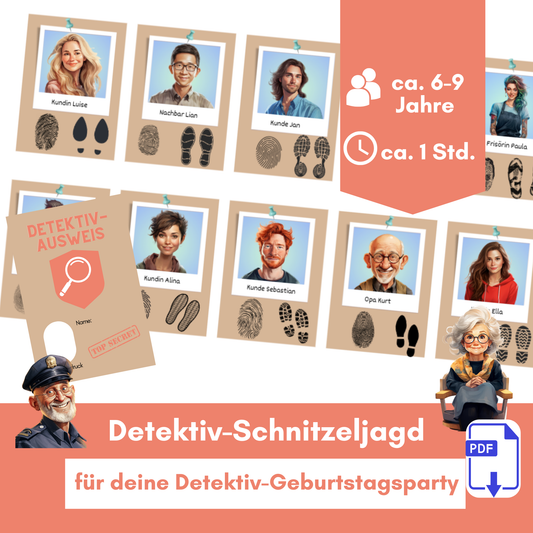 Detektiv-Schnitzeljagd für Kinder (6-9 Jahre) zum Ausdrucken | Sofort-Download