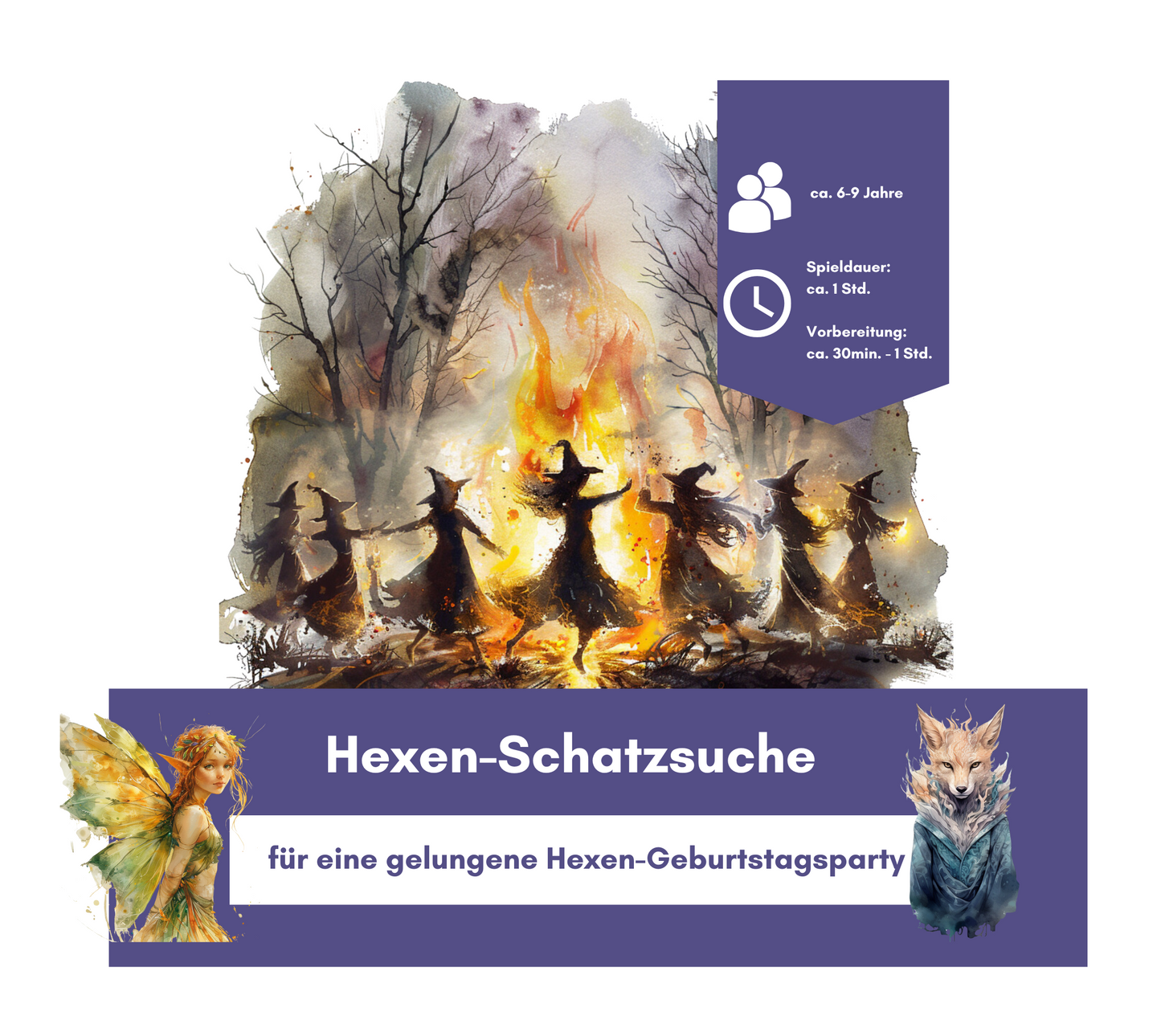 Hexen Schatzsuche für Kinder (6-9 Jahre) zum Ausdrucken | Sofort-Download