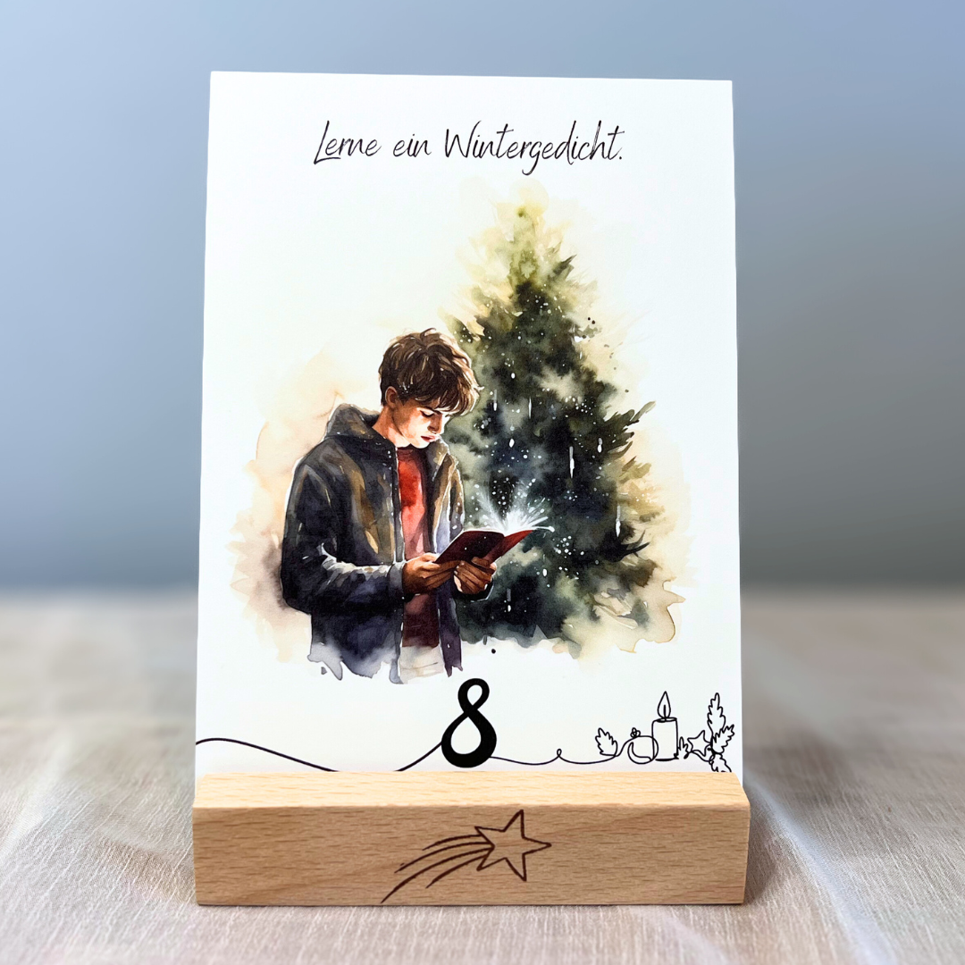 Adventskalender Geschenkset | 24 Karten + Holzständer mit Gravur + Weihnachtskonfetti | personalisierbar
