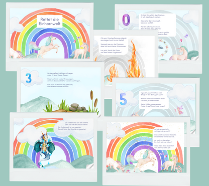 Ein Ausschnitt aus der Einhorn-Schatzsuche mit den Vorleseseiten