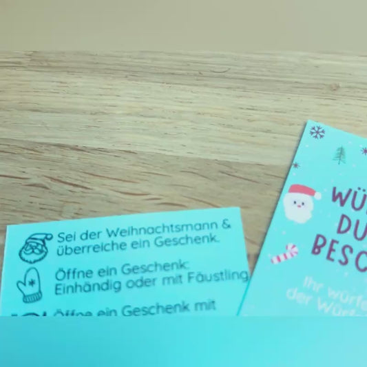 Weihnachtsspiel Geschenke auspacken | Weihnachtswürfel aus Holz | Familienspiel für Weihnachten | Wichtelgeschenk für Kollegen & Freunde